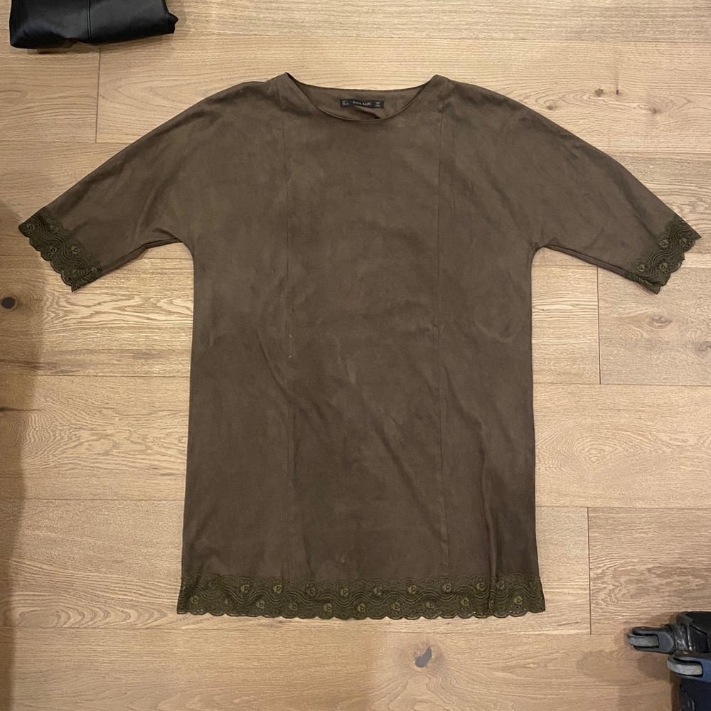 Olive green suede dress from Zara